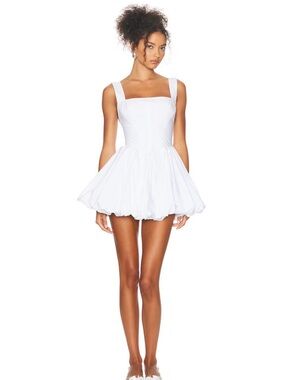 Square-Neck White Mini Dress with Puff Skirt